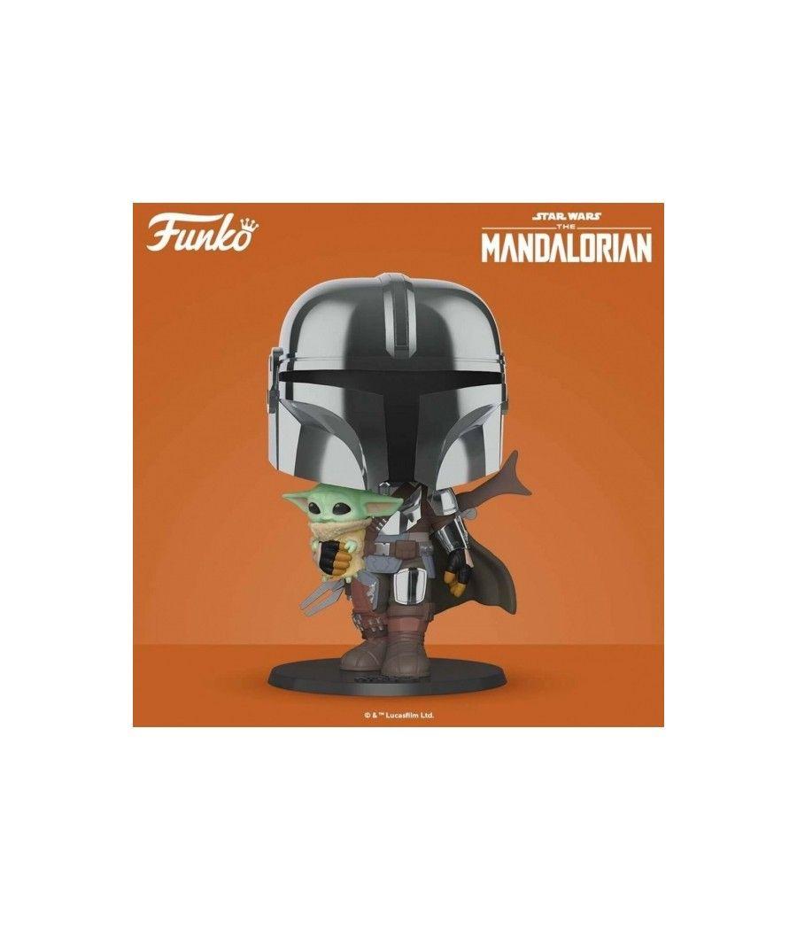 Funko pop star wars the mandalorian el mandaloriano xl version armadura cromatica con yoda en brazos 49931 - Imagen 1