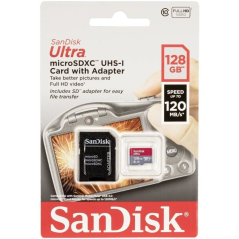 Tarjeta de memoria sandisk ultra 128gb microsdxc uhs-i con adaptador/ clase 10/ 120mbs - Imagen 1