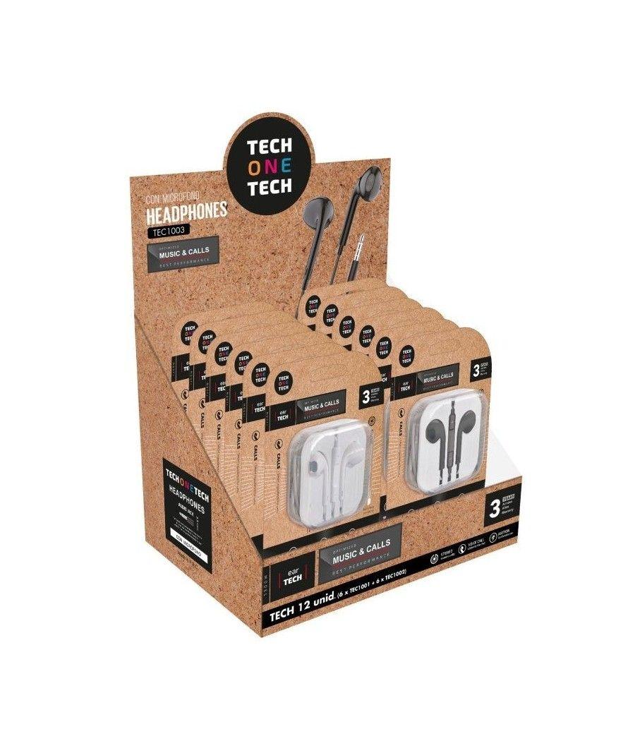 Expositor de auriculares tech one tech eartech tec1003 / con micrófono/ jack 3.5/ incluye 6 auriculares blancos y 6 auriculares 