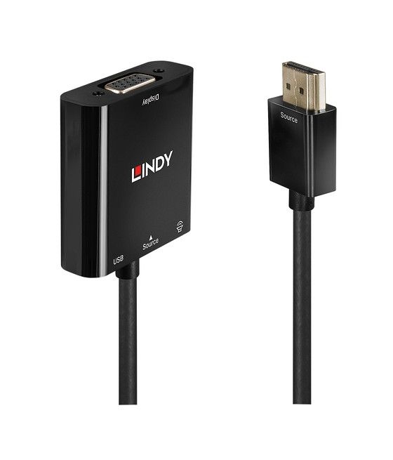 Lindy 38285 adaptador de cable de vídeo 0,1 m HDMI tipo A (Estándar) VGA (D-Sub) Negro - Imagen 1