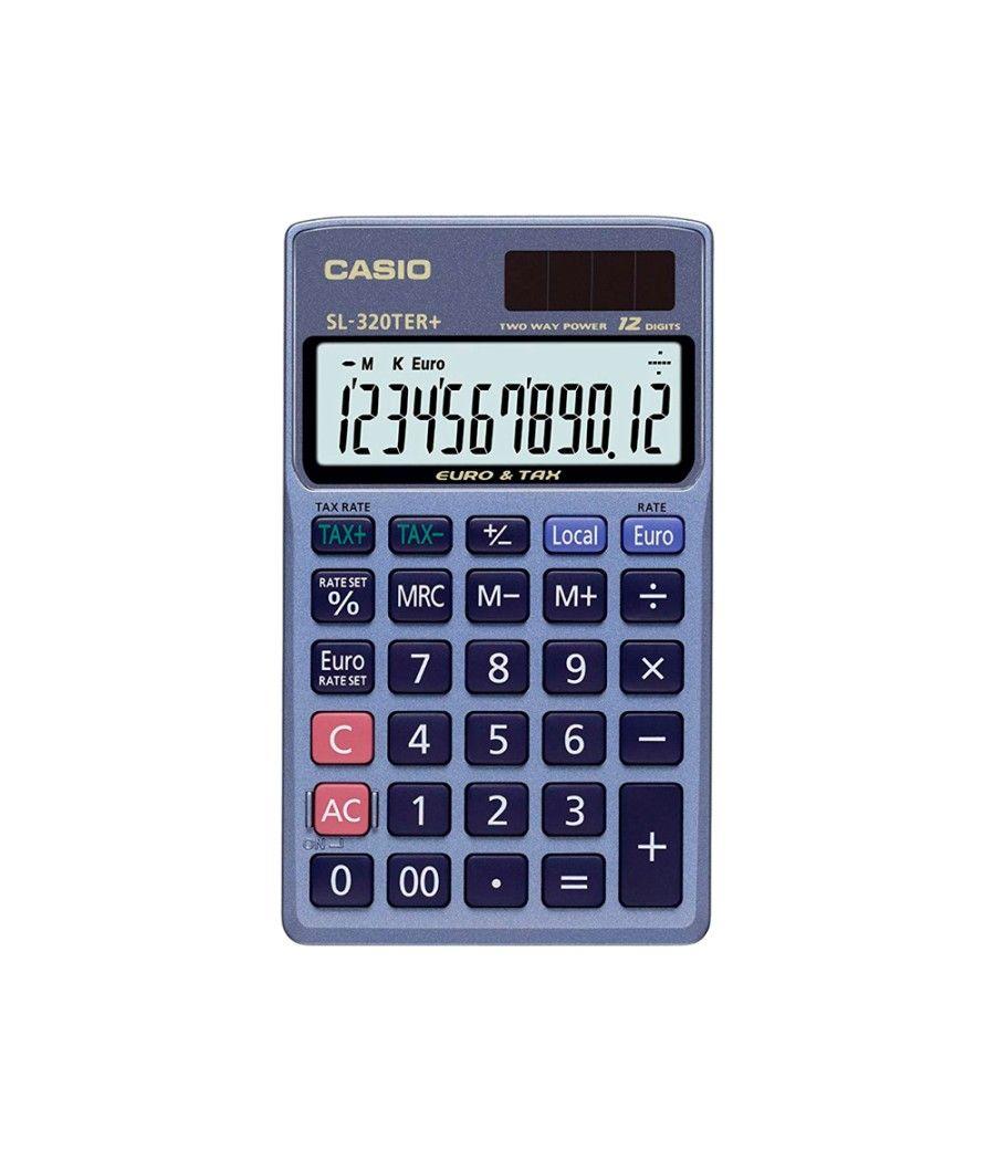Calculadora casio sl-320ter bolsillo 12 dígitos tax +/- conversion moneda tecla doble cero color azul - Imagen 1