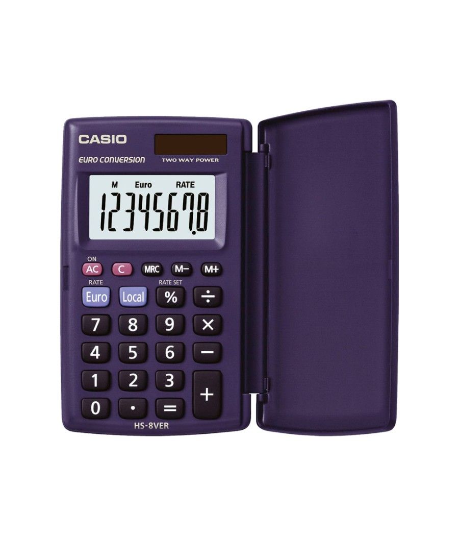 Calculadora casio hs-8ver bolsillo 8 dígitos conversion moneda con tapa color azul - Imagen 1