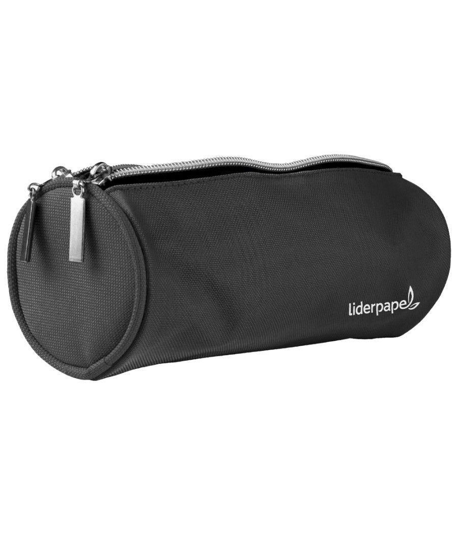 Bolso escolar liderpapel portatodo cilindrico con 2 cremalleras negro 205x75x75 mm - Imagen 1