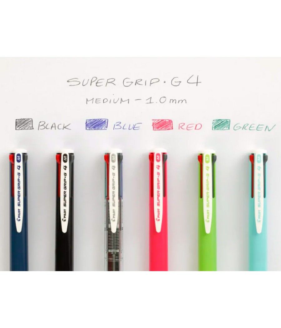 Bolígrafo pilot super grip g 4 colores retráctil sujecion de caucho tinta base de aceite cuerpo color rosa - Imagen 1