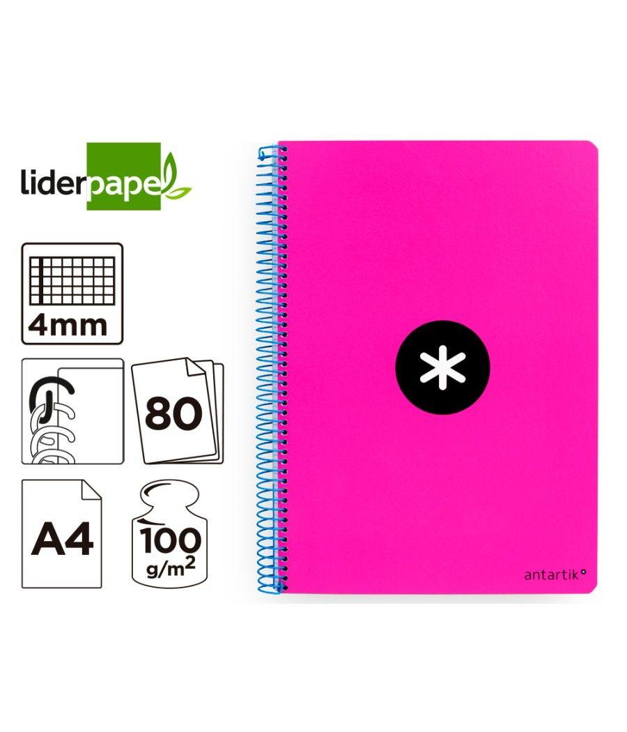 Cuaderno espiral liderpapel a4 antartik tapa dura 80h 100gr cuadro 4mm con margen color rosa flúor - Imagen 1