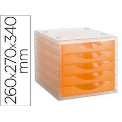 Fichero cajones de sobremesa archivo 2000 apilable 5 cajones naranja translucido 260x270x340 mm - Imagen 1