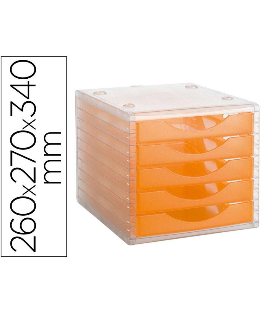 Fichero cajones de sobremesa archivo 2000 apilable 5 cajones naranja translucido 260x270x340 mm - Imagen 1