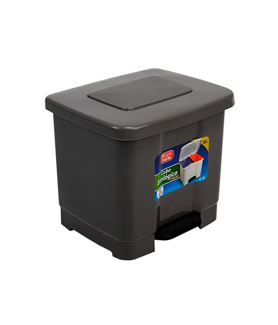 Papelera contenedor plasticforte plástico con pedal 2 compartimentos 35 litros gris oscuro - Imagen 1