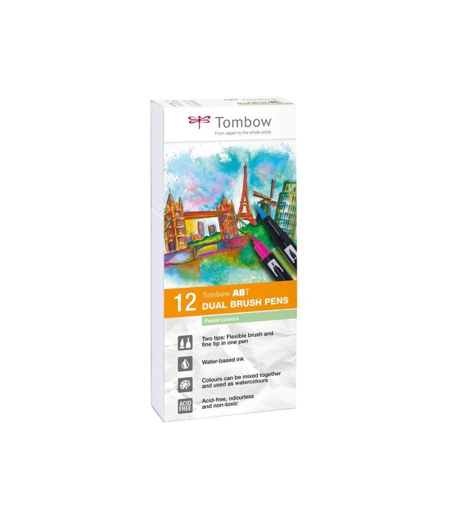 Rotulador tombow acuarelable doble punta pincel colores pastel estuche de 12 unidades colores surtidos - Imagen 1