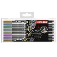 Rotulador stabilo punta de fibra pen 68 metallic estuche plástico de 8 unidades colores surtidos - Imagen 1