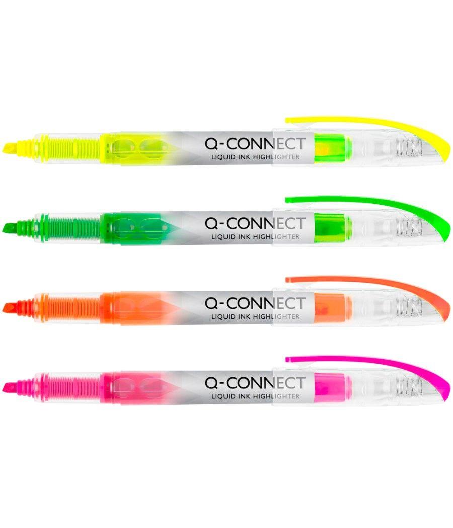 Rotulador q-connect fluorescente punta biselada tinta líquida bolsa de 4 unidades colores surtidos - Imagen 1