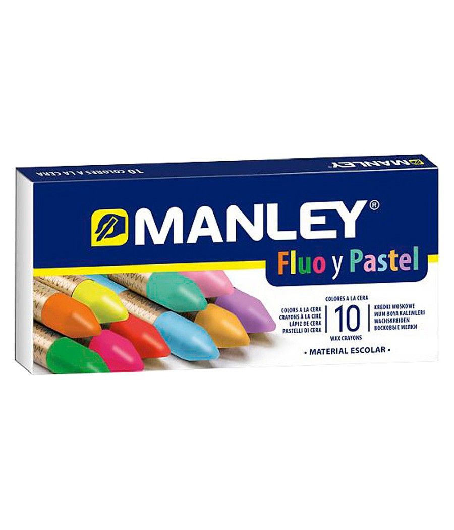 Lápices cera manley flúor y pastel caja de 10 colores surtidos - Imagen 1
