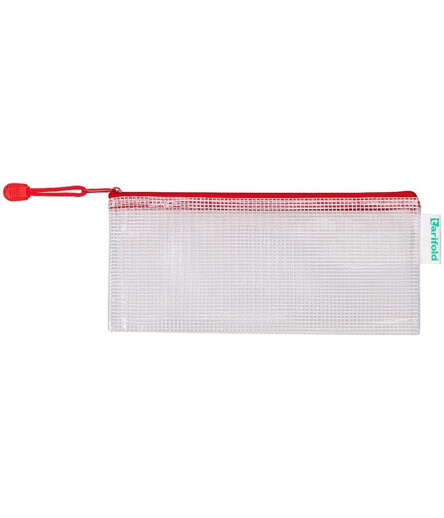 Bolsa multiusos tarifold pvc 250x115 mm apertura superior con cremallera portabolígrafo y correa color rojo - Imagen 1