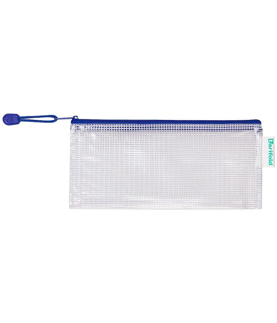 Bolsa multiusos tarifold pvc 250x115 mm apertura superior con cremallera portabolígrafo y correa color azul - Imagen 1