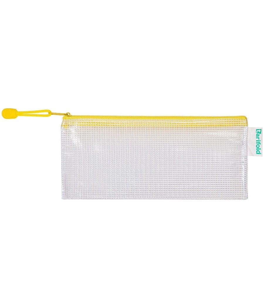 Bolsa multiusos tarifold pvc 250x115 mm apertura superior con cremallera portabolígrafo y correa color amarillo - Imagen 1