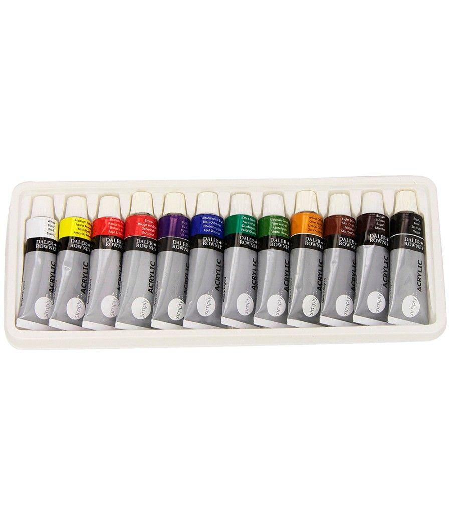 Pintura acrílica daler rowney simply caja de 12 colores surtidos tubo de 12 ml - Imagen 1