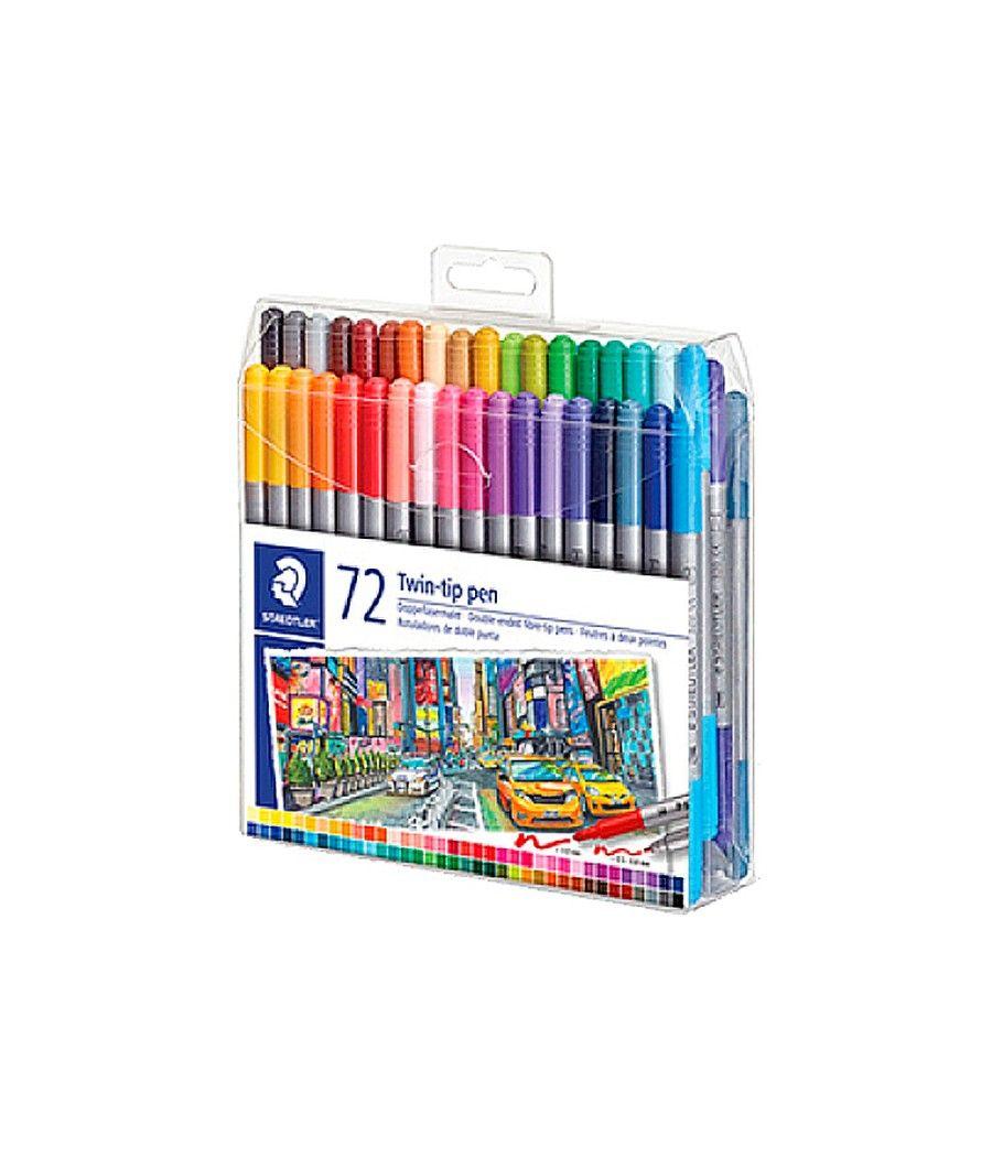 Rotulador staedtler doble punta de fibra 3200 estuche de 72 unidades colores surtidos - Imagen 1