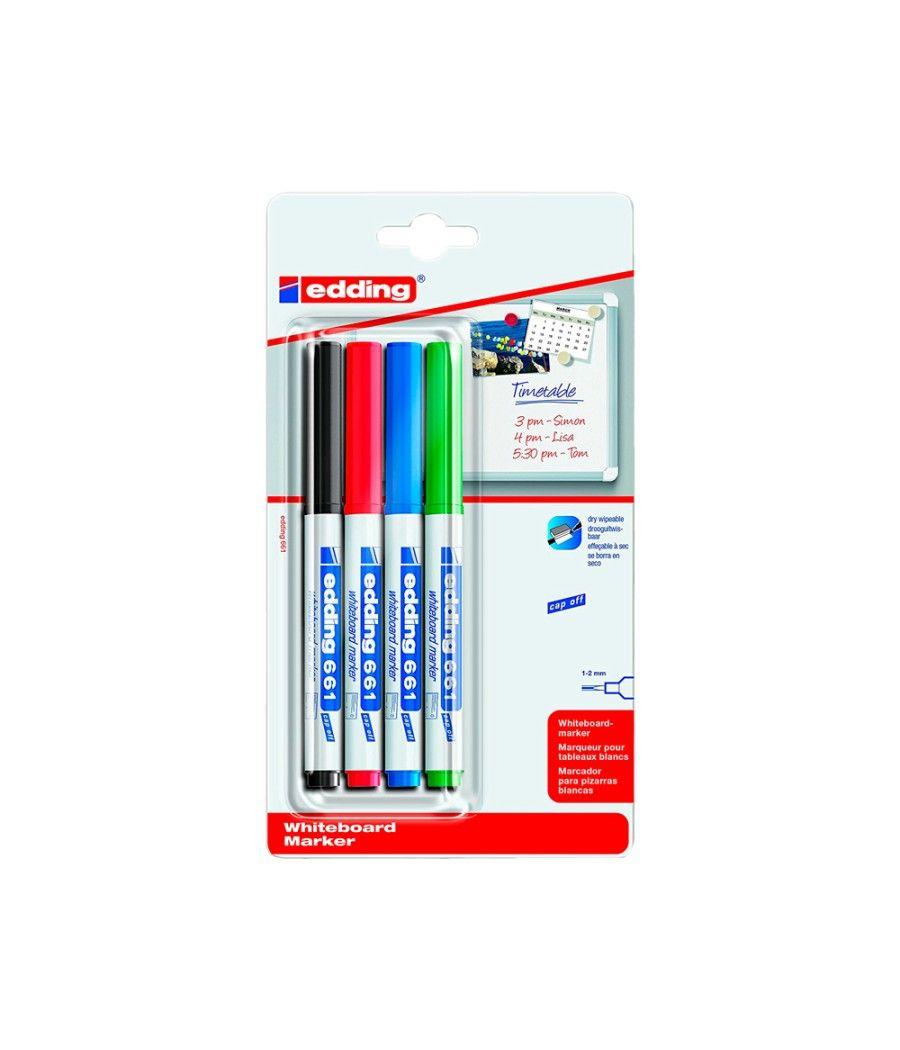 Rotulador edding para pizarra blanca 661 punta redonda 1-2 mm blister de 4 unidades colores surtidas - Imagen 1