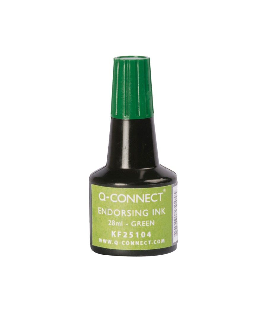 Tinta tampón q-connect verde frasco 28 ml - Imagen 1