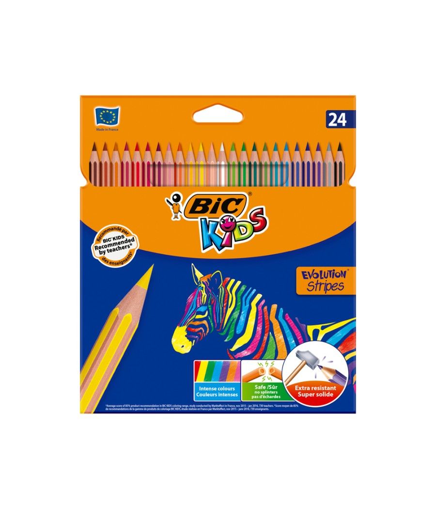 Lápices de colores bic evolution stripes caja de 24 colores surtidos - Imagen 1