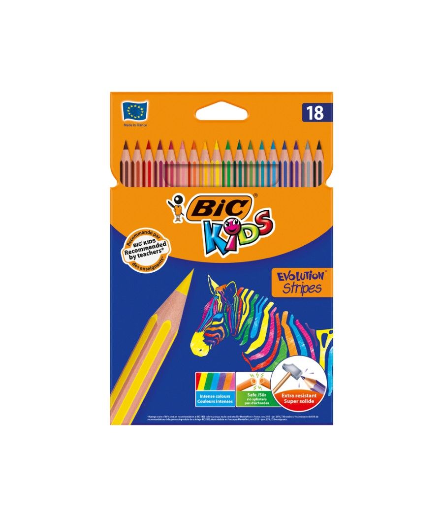 Lápices de colores bic evolution stripes caja de 18 colores surtidos - Imagen 1