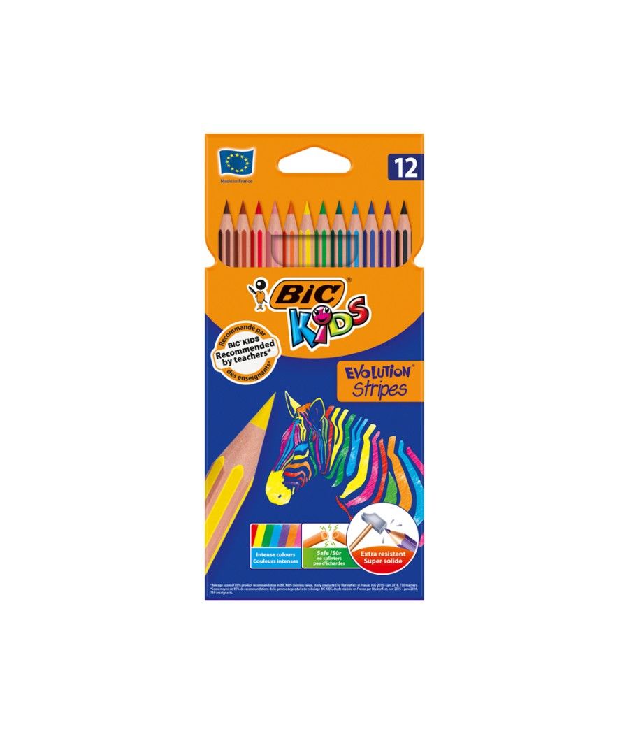 Lápices de colores bic evolution stripes caja de 12 colores surtidos - Imagen 1