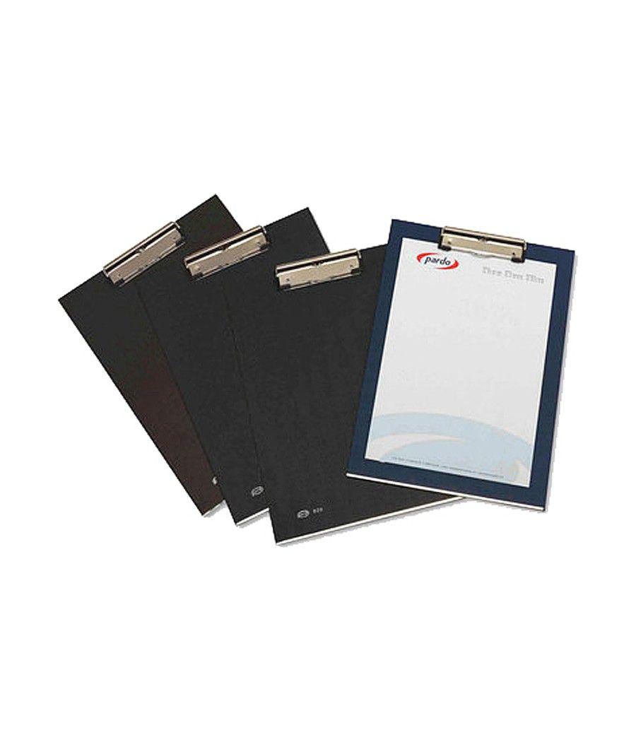 Portanotas pardo cartón forrado pvc folio con pinza metálica negro - Imagen 1