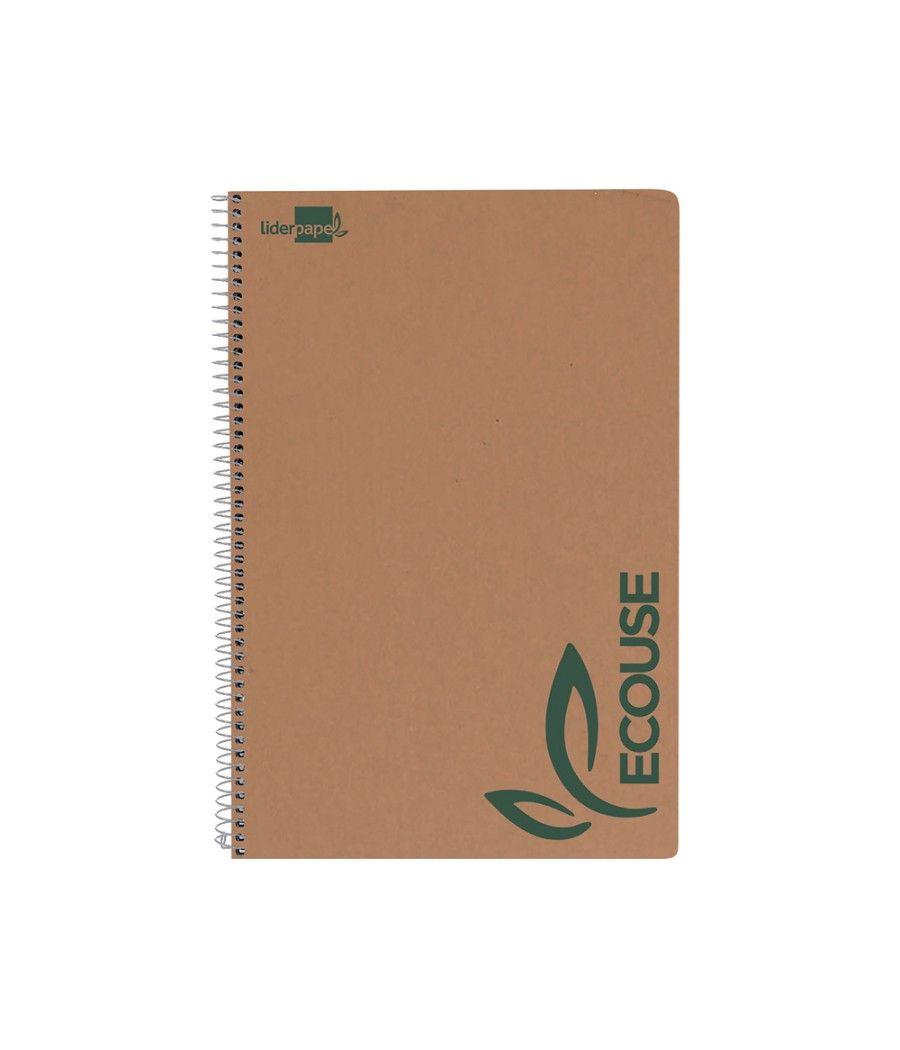 Cuaderno espiral liderpapel cuarto ecouse tapa cartulina kraft 80h papel reciclado 80 grcuadro 4mm - Imagen 1