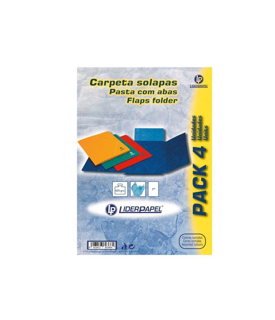 Carpeta liderpapel gomas folio 3 solapas cartón simil prespan colores surtidos pack 4 - Imagen 1
