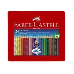 Lápices de colores faber castell acuarelable colour grip triangular caja metálica de 24 colores surtidos - Imagen 1