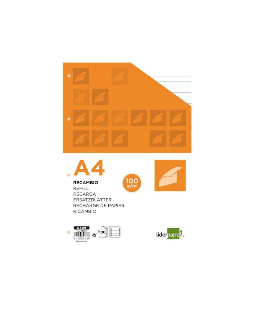 Recambio liderpapel a4 100 hojas 100 g/m2 rayado horizontal con margen 4 taladros - Imagen 1