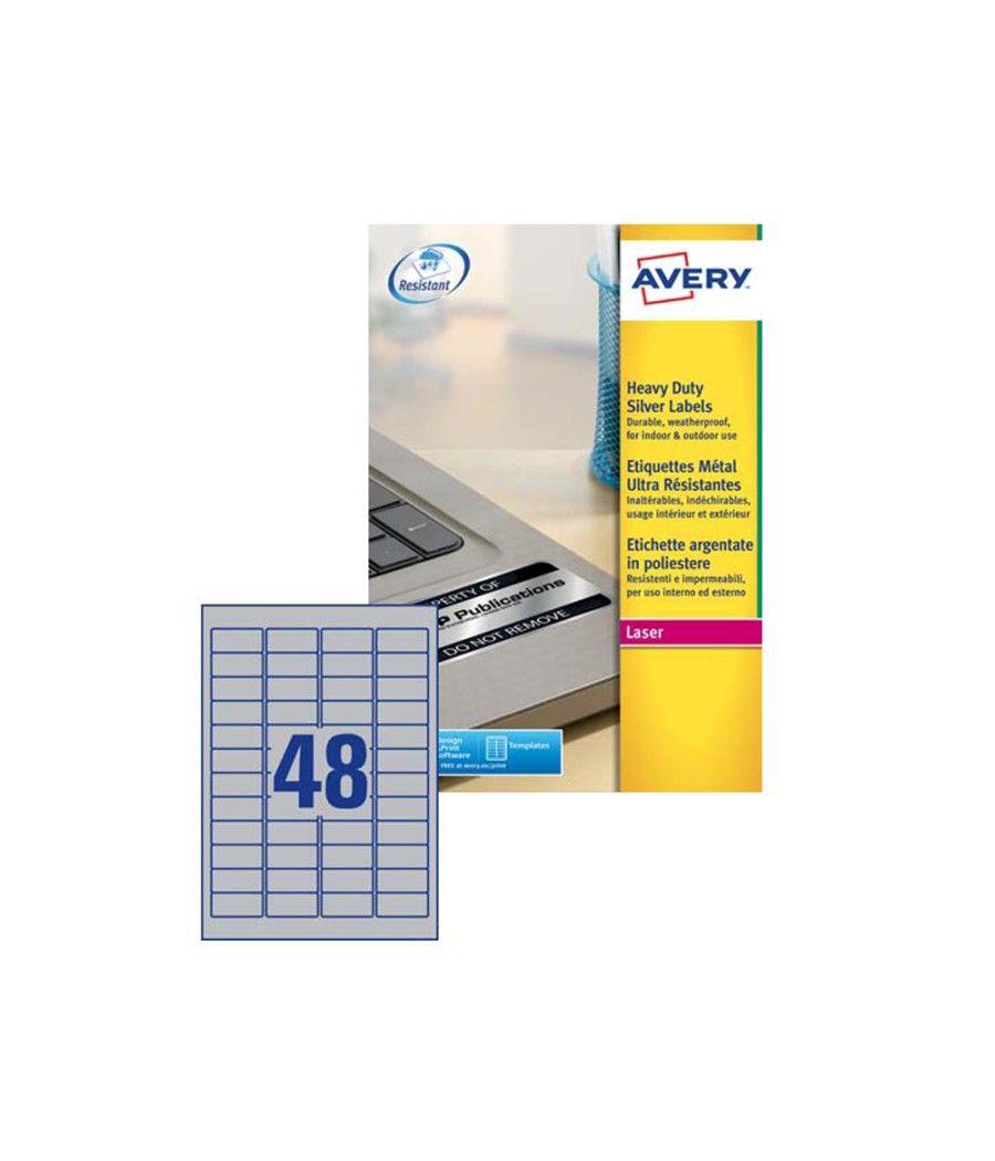 Etiqueta adhesiva avery poliéster plata 45,7 x 21,2 mm láser pack de 960 unidades - Imagen 1