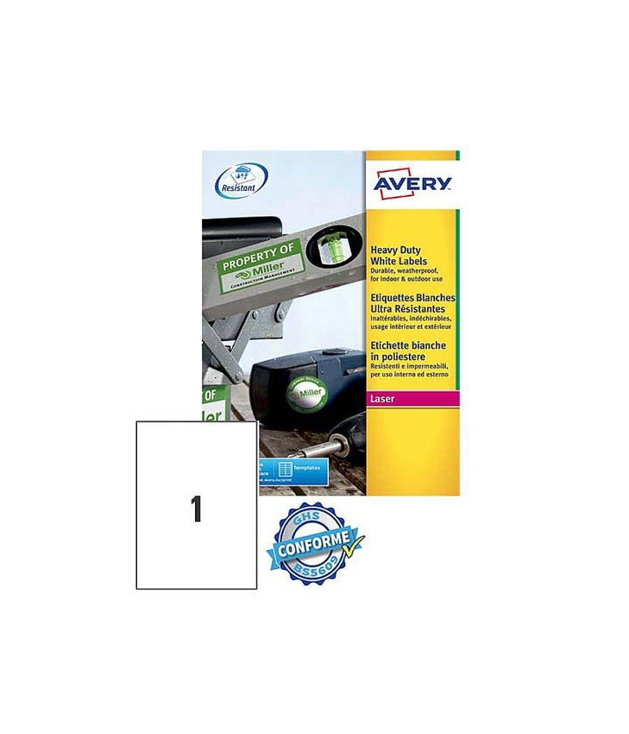 Etiqueta adhesiva avery poliéster blanca 210 x 297 mm láser pack de 20 unidades - Imagen 1