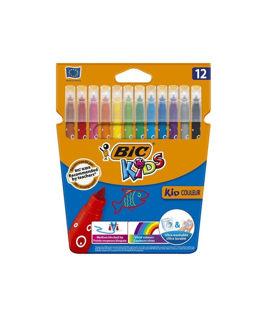 Rotulador bic kids couleur estuche de 10+2 colores tinta base de agua lavable - Imagen 1