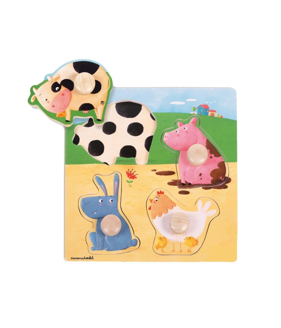 Puzzle goula madera 4 piezas animales granja color - Imagen 1