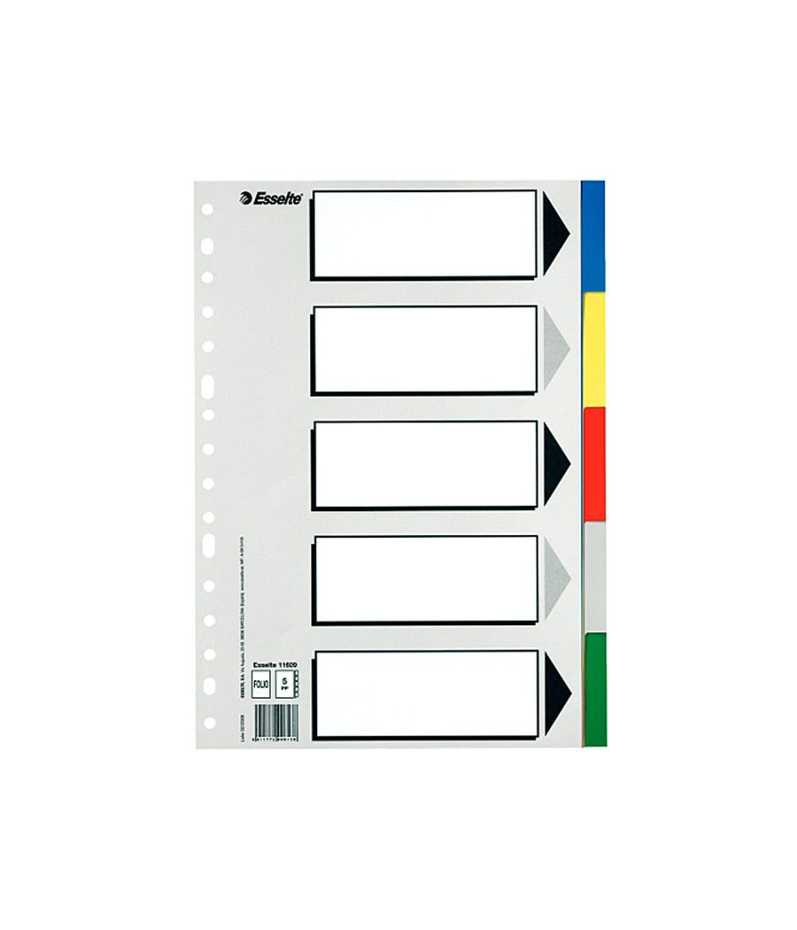 Separador esselte plástico juego de 5 separadores folio con 5 colores multitaladro - Imagen 1