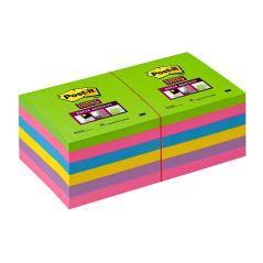 Bloc de notas adhesivas quita y pon post-it super stick ultra 76x76 mm pack de 12 bloc verde rosa amarilla - Imagen 1