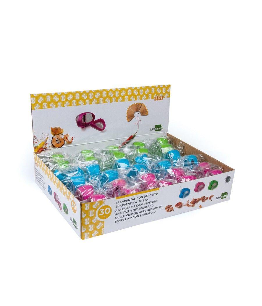 Sacapuntas liderpapel star plástico 1 uso con depósito colores surtidos - Imagen 1