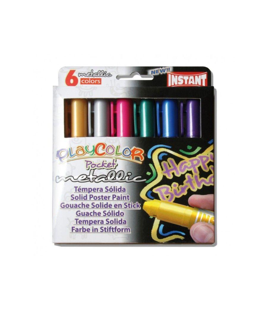 Tempera solida en barra playcolor pocket escolar caja de 6 colores metalizados - Imagen 1