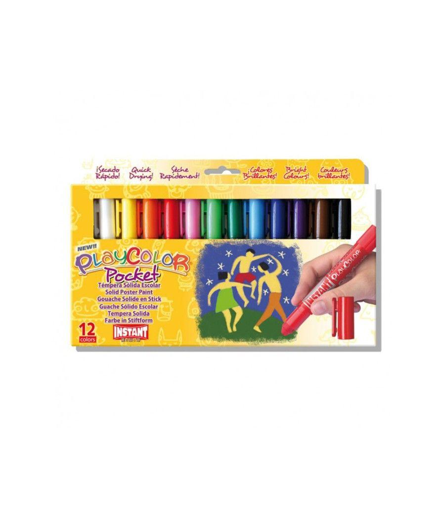 Tempera solida en barra playcolor pocket escolar caja de 12 colores surtidos - Imagen 1
