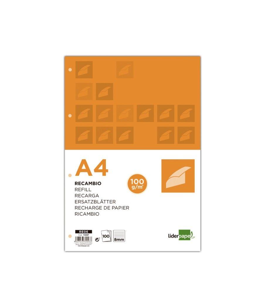 Recambio liderpapel a4 100 hojas 100 g/m2 rayado horizontal 4 taladros bandas de 5 colores - Imagen 1