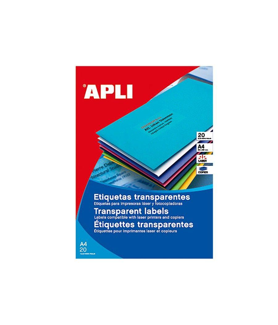 Etiqueta adhesiva apli 1224 transparentes tamaño 70x37 mm para fotocopiadora láser caja 20 hojas con 480 etiquetas - Imagen 1