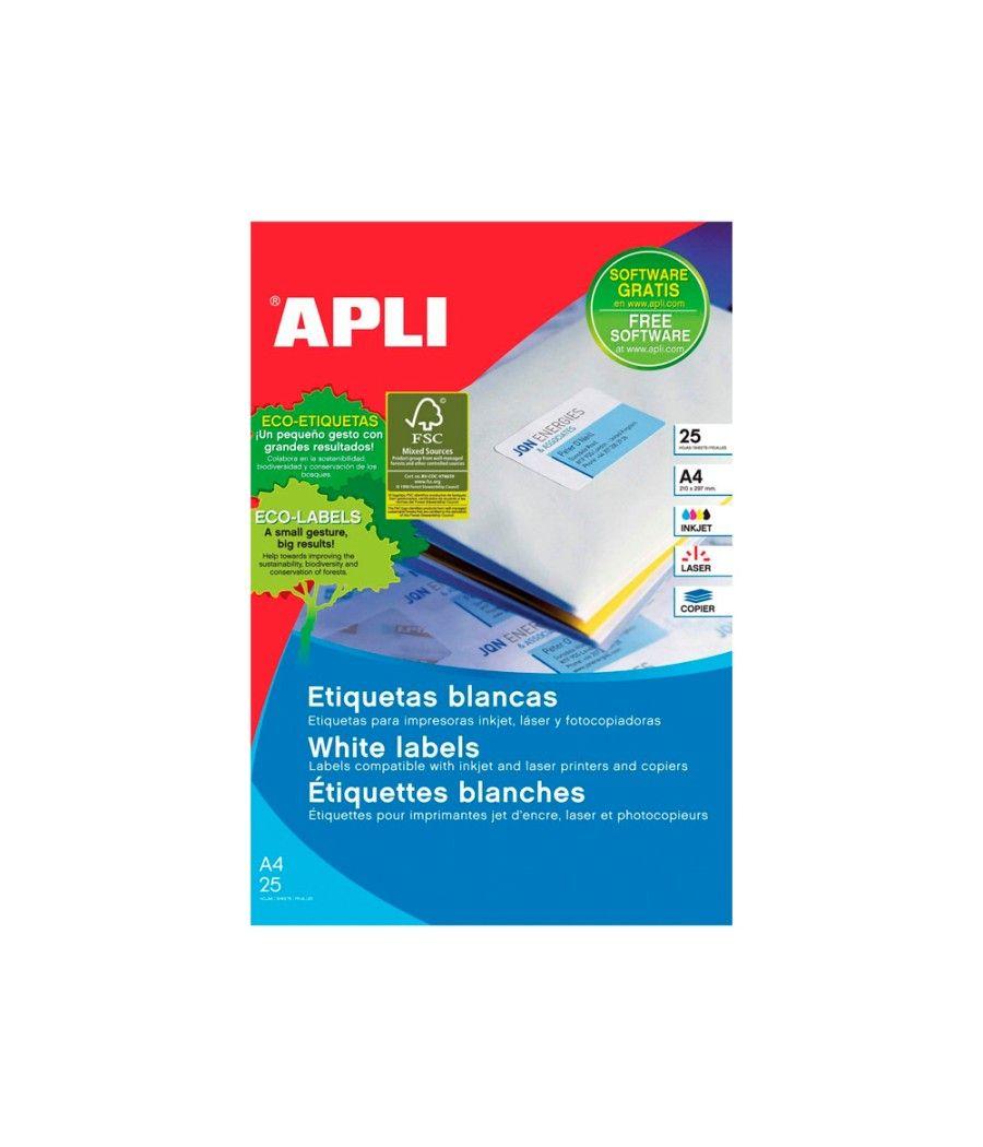 Etiqueta adhesiva apli 1215 tamaño 210x297 mm para fotocopiadora láser ink-jet caja con 25 hojas con 25 - Imagen 1