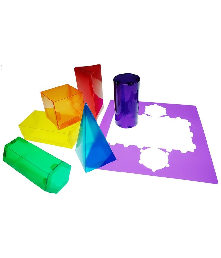 Juego plantillas 3d henbea plástico flexible formas geometricas colores translucidos 35x35 cm set con - Imagen 1