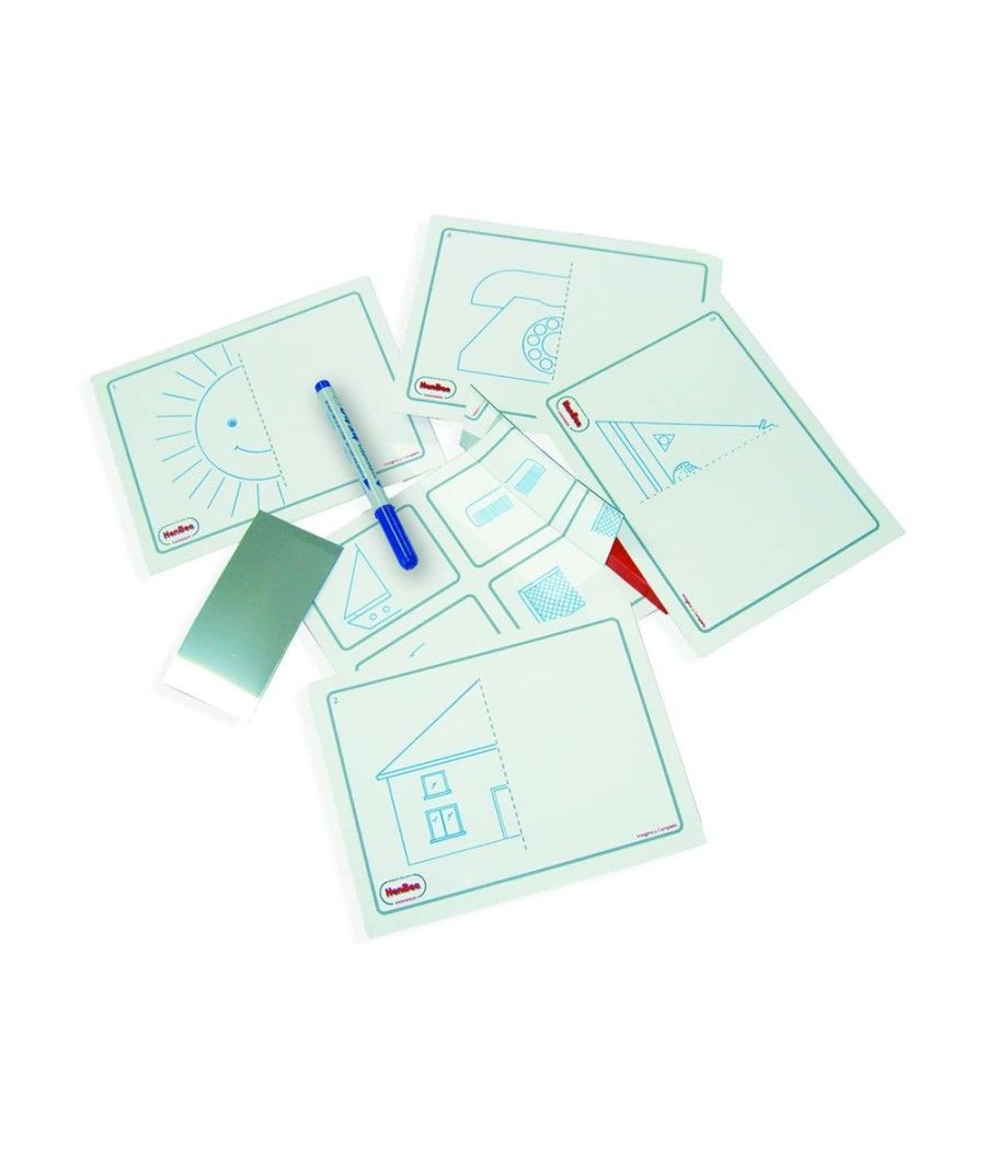 Juego tarjetas reutilizables henbea imagina y completa plástico flexible con ilustraciones 21x15 cm - Imagen 1