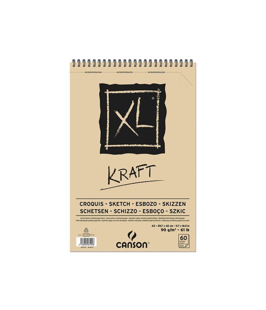 Bloc dibujo esbozo canson xl kraft din a3 kraft rayado beige espiral 29,7x42 cm 60 hojas 90 gr - Imagen 1