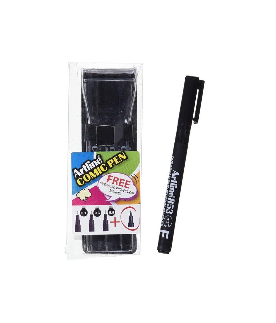 Rotulador artline comic pen calibrado micrométrico negro bolsa de 3 uds 0,2 0,4 0,8 + fluorescente 660 - Imagen 1