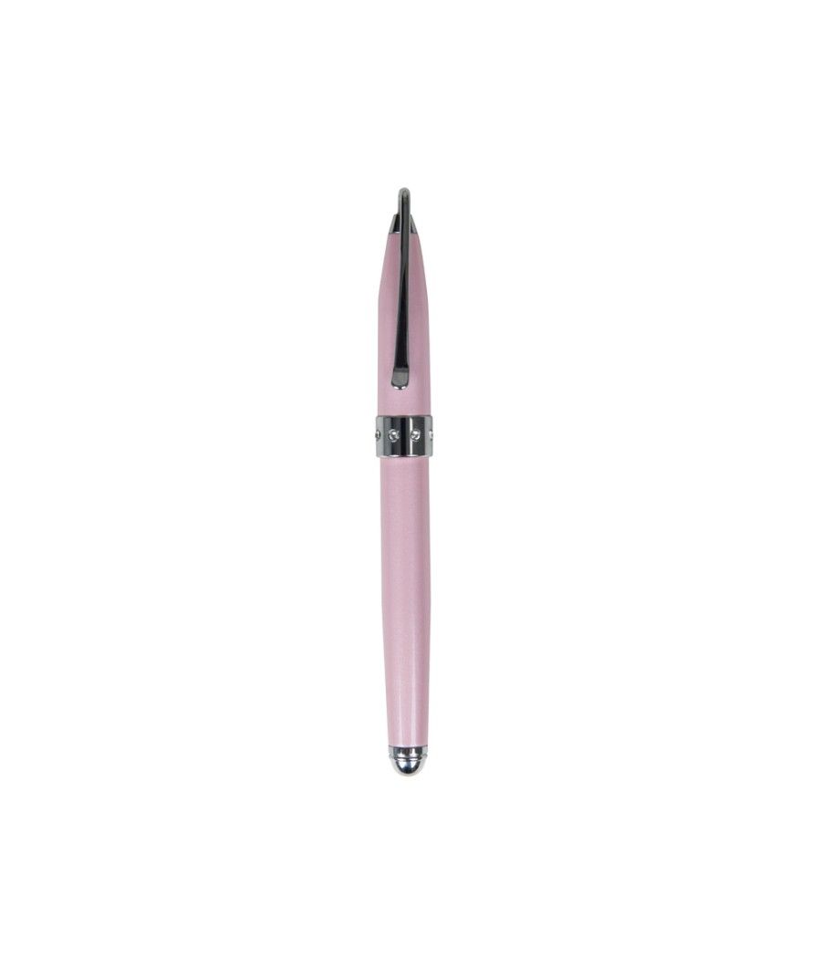 Juego de bolígrafo y pluma belius brena rosa lacado con cristal en la anilla central en estuche - Imagen 1