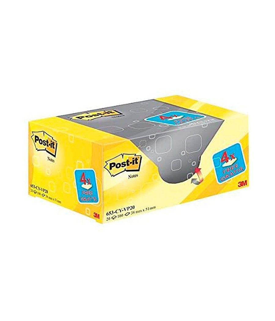 Bloc de notas adhesivas quita y pon post-it sticky amarillo canario 76x127 mm pack promocional 16+4 gratis - Imagen 1