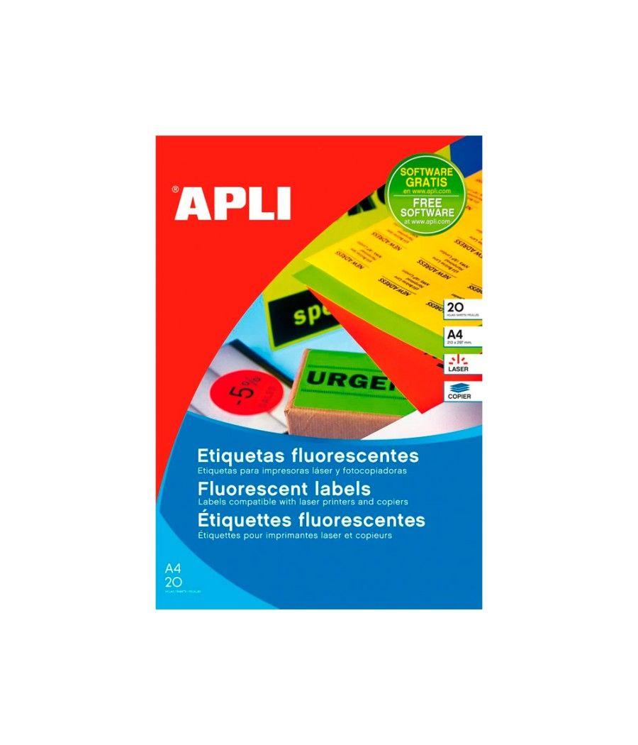 Etiqueta adhesiva apli 02878 tamaño 210x297 mm para láser fotocopiadora ink-jet caja con20 hojas din a4 amarillo - Imagen 1